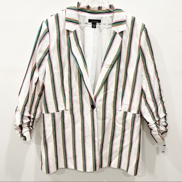 Halogen Colorful Stripe Ruched Sleeve Cotton Blend Blazer 2X One Button - Picture 3 of 12